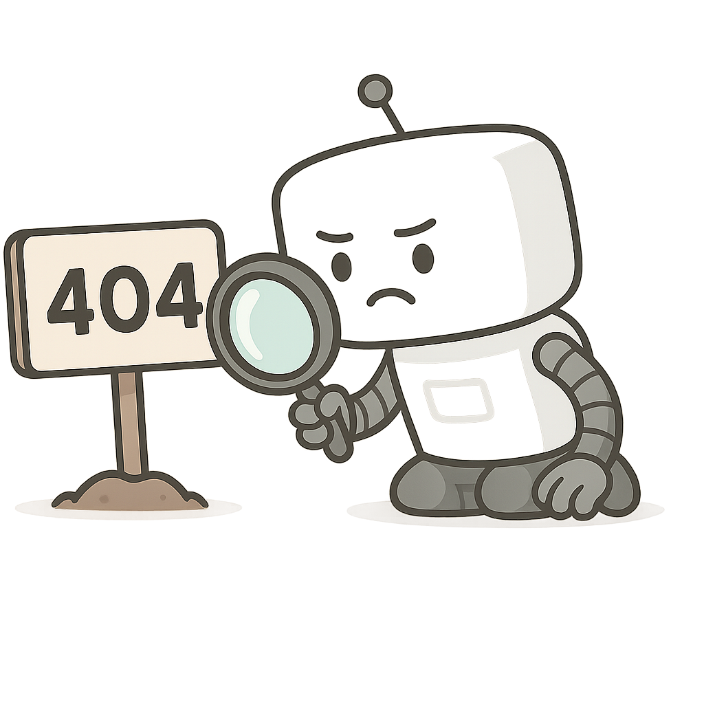 Robot inspecting 404 sign